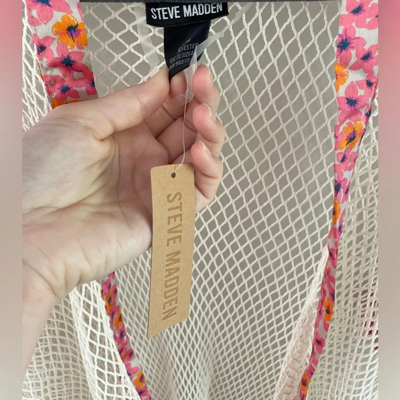 Steve Madden Open Weave Topper - Ivory/Pink Floral Mesh Kimono - NWT - Picture 10 of 11